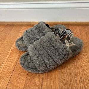 Ugg Women’s Fluff Yeah Grey Slide On Back Strap Open Toe Slippers Size 8